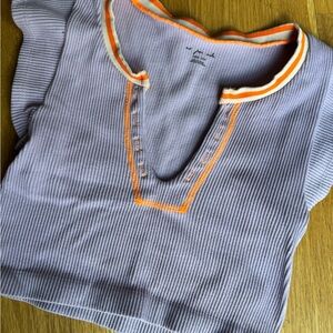 Urban Outfitters Light Blue Knit T shirt with Contrast Trim